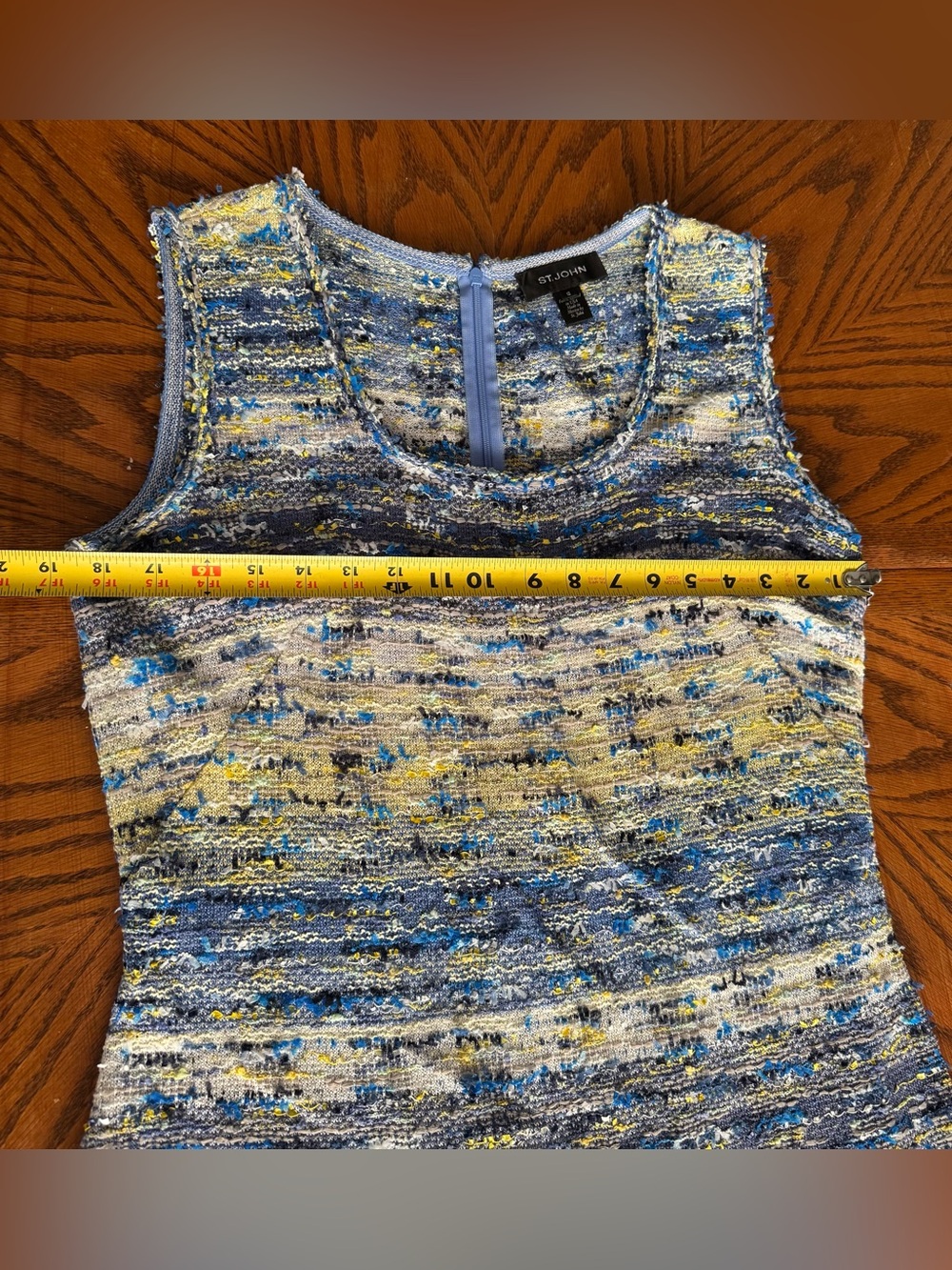 ST.JOHN Women's Tweed Blue Yellow White Gray Purple Dress Sz 12 - Picture 5 of 5